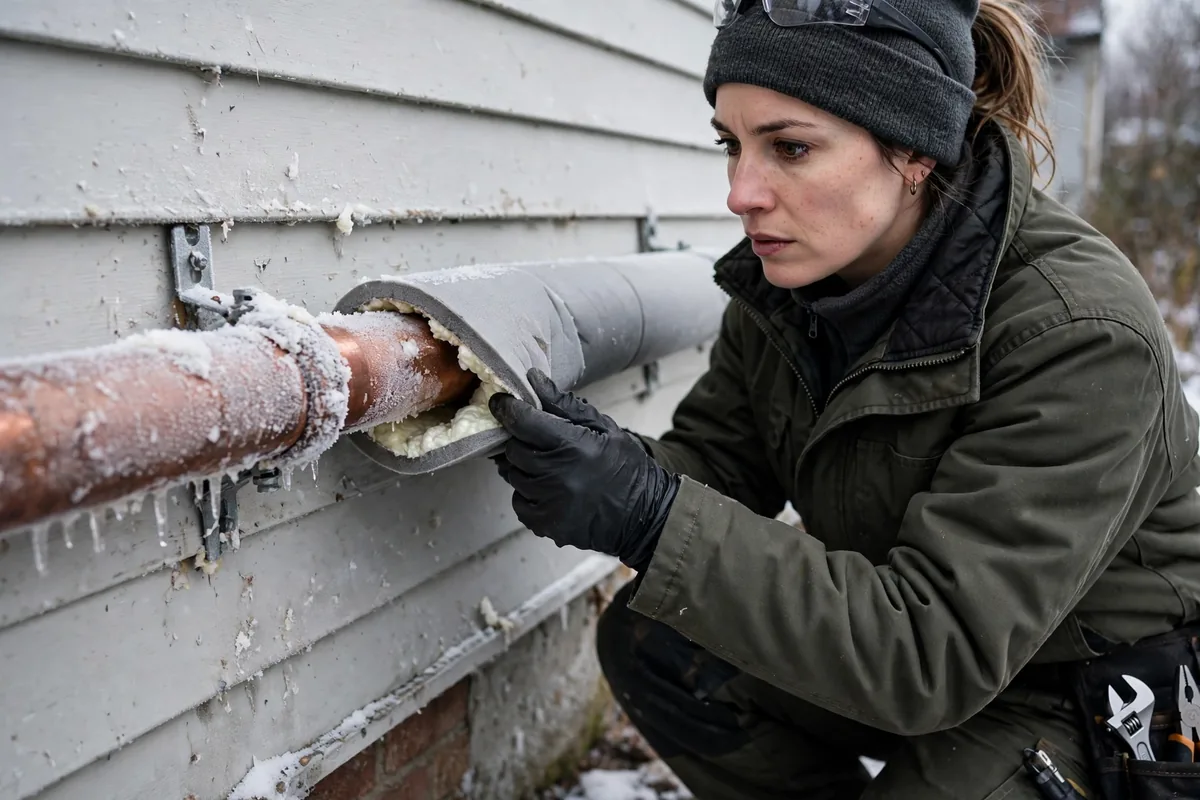 Burst Pipe & Freeze Water Damage Repair Almo, ID — a technician fitting pipe insulation