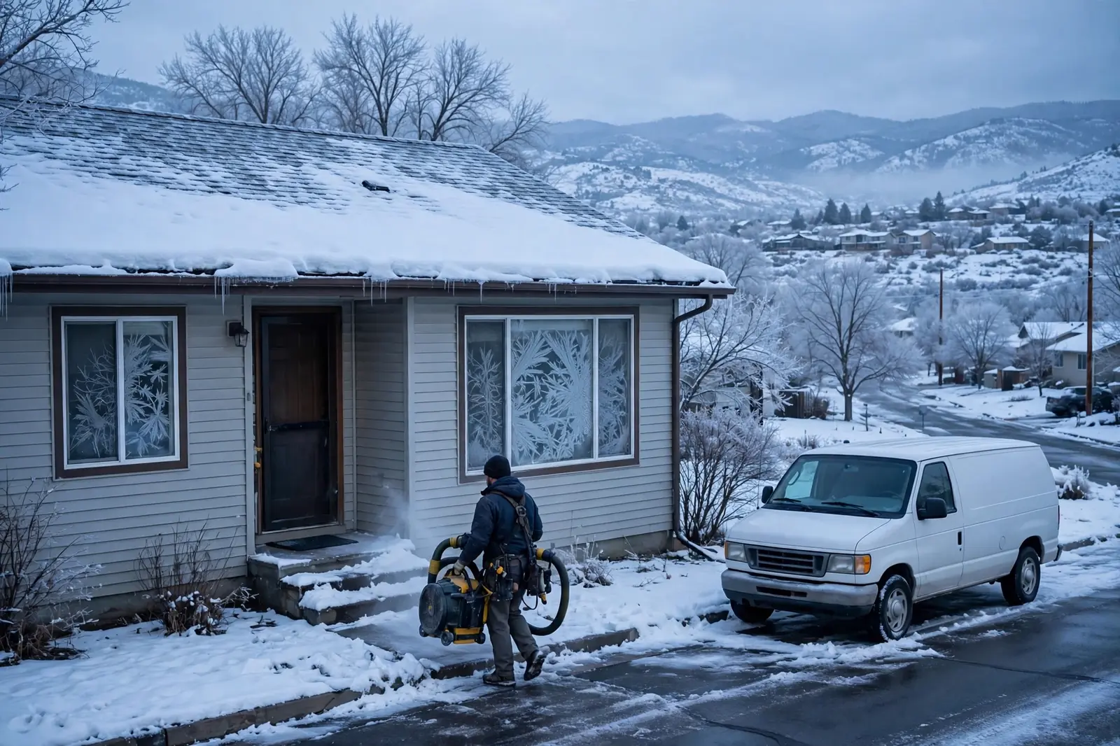 Burst Pipe & Freeze Water Damage Repair Banks, ID — a technician repairing a burst pipe in a home