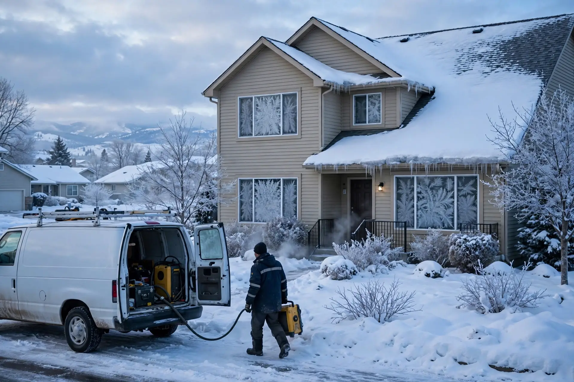 Burst Pipe & Freeze Water Damage Repair Boise, ID — a technician repairing a burst pipe in a home