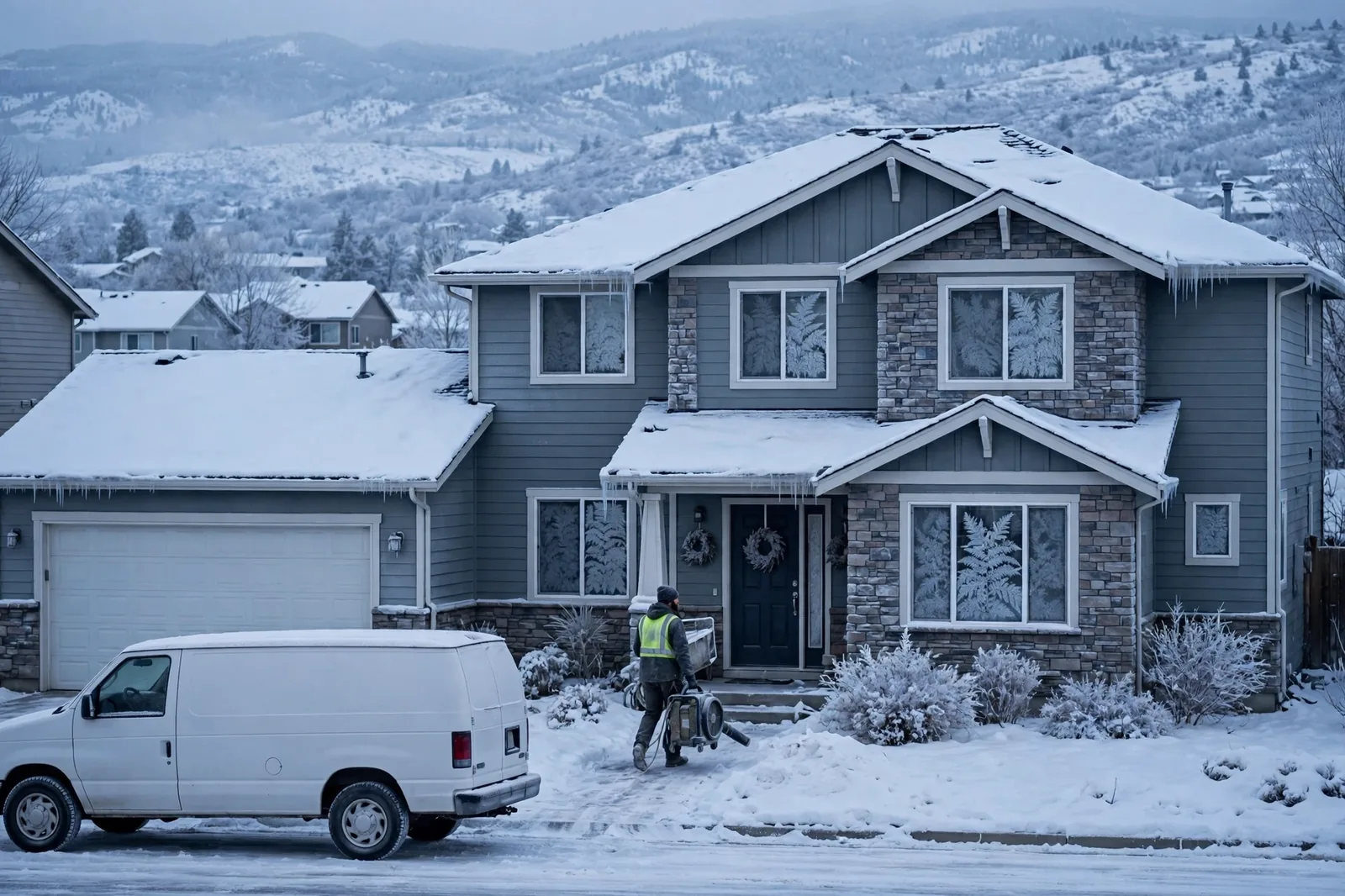 Burst Pipe & Freeze Water Damage Repair Caldwell, ID — a technician repairing a burst pipe in a home