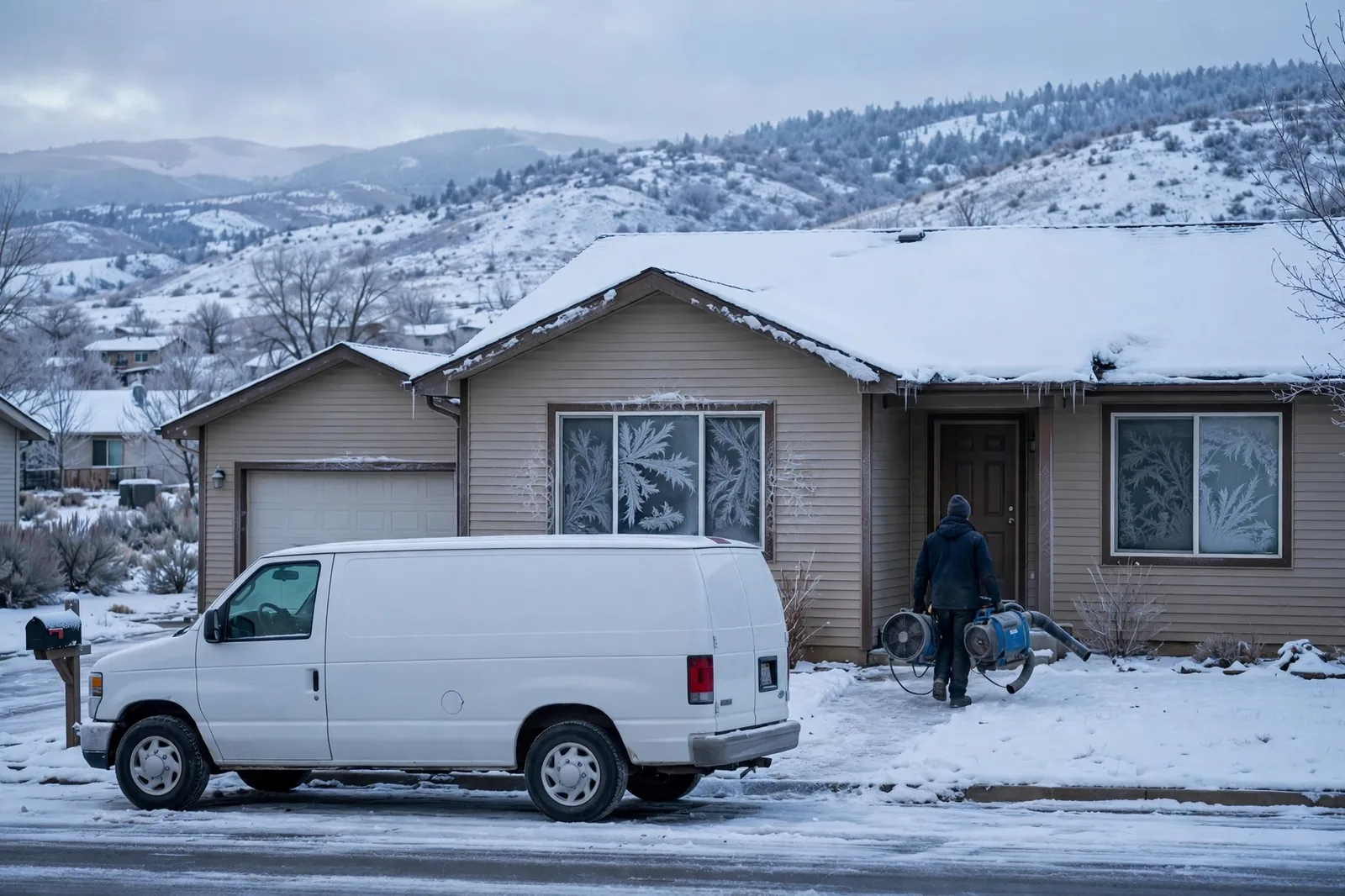 Burst Pipe & Freeze Water Damage Repair Fruitland, ID — a technician repairing a burst pipe in a home