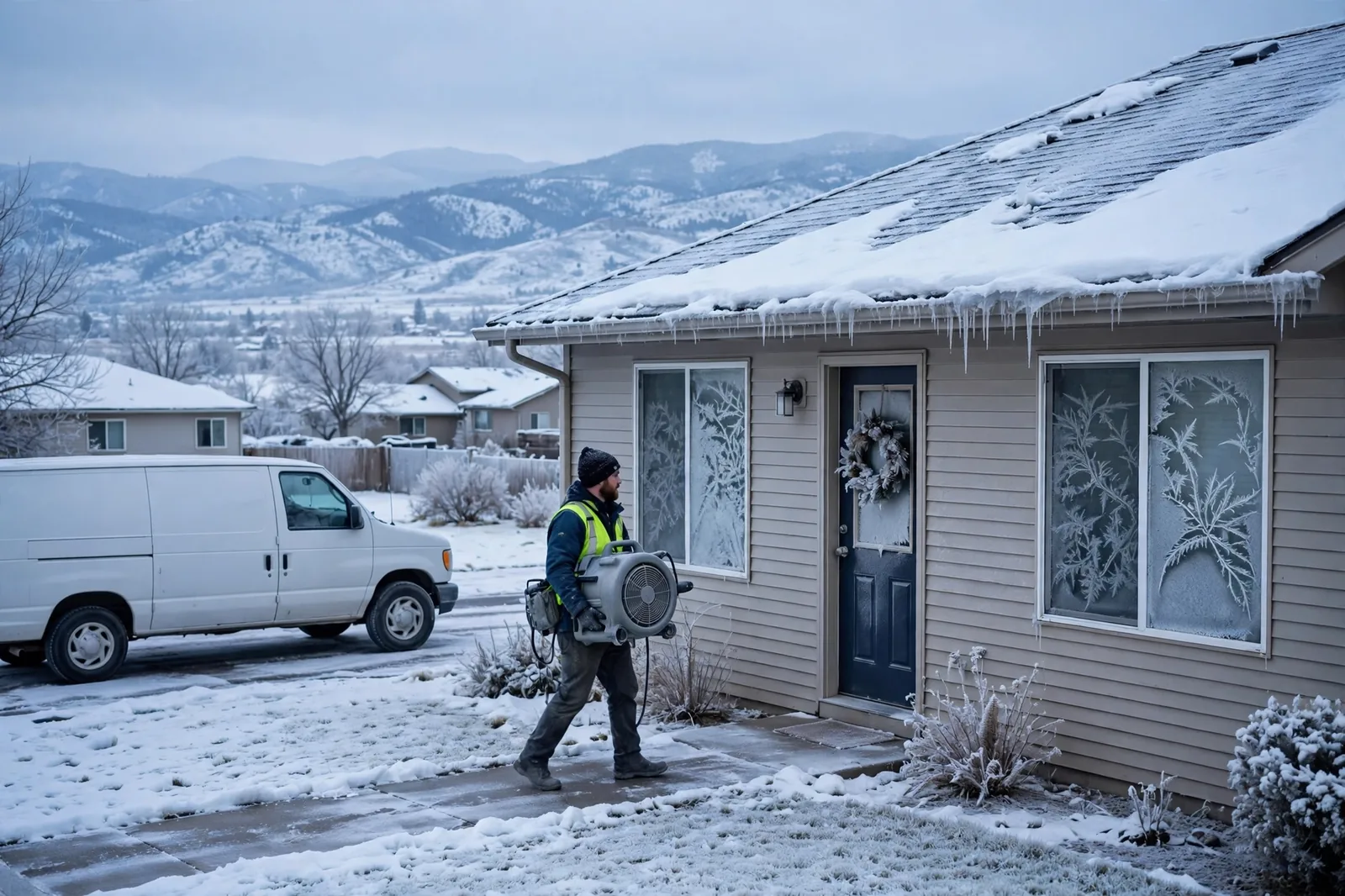 Burst Pipe & Freeze Water Damage Repair Kuna, ID — a technician repairing a burst pipe in a home