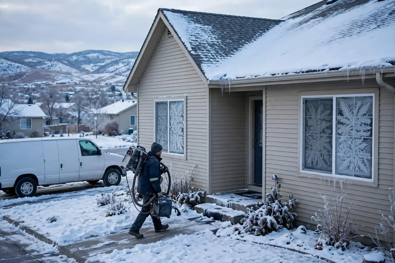 Burst Pipe & Freeze Water Damage Repair Meridian, ID — a technician repairing a burst pipe in a home