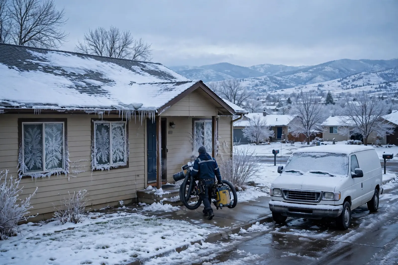Burst Pipe & Freeze Water Damage Repair Middleton, ID — a technician repairing a burst pipe in a home