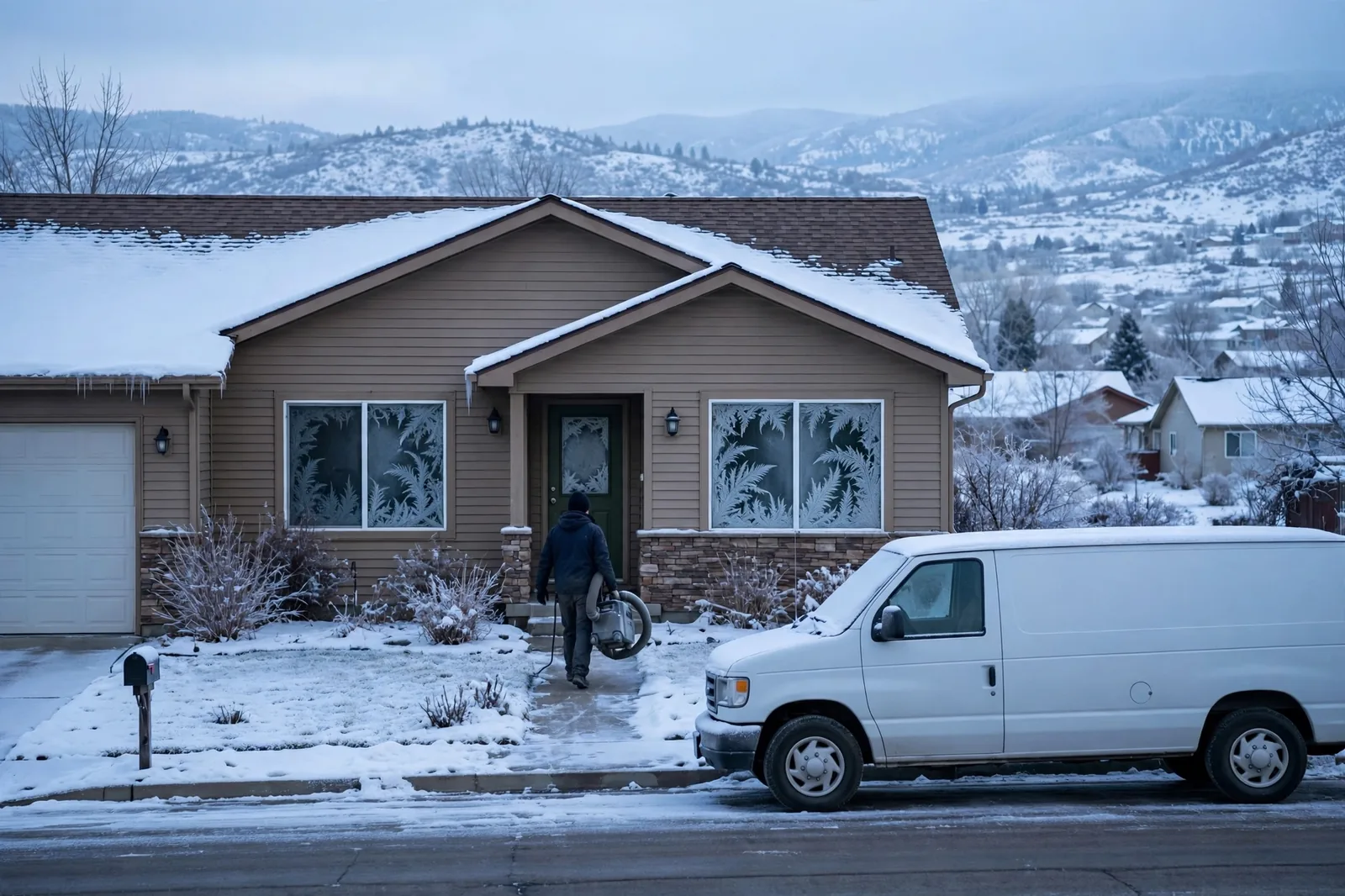 Burst Pipe & Freeze Water Damage Repair Midvale, ID — a technician repairing a burst pipe in a home