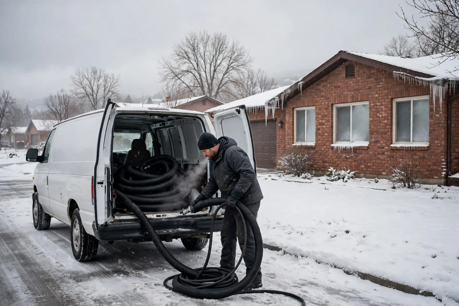 Burst Pipe & Freeze Water Damage Repair Mountain Home AFB, ID — a technician repairing a burst pipe in a home