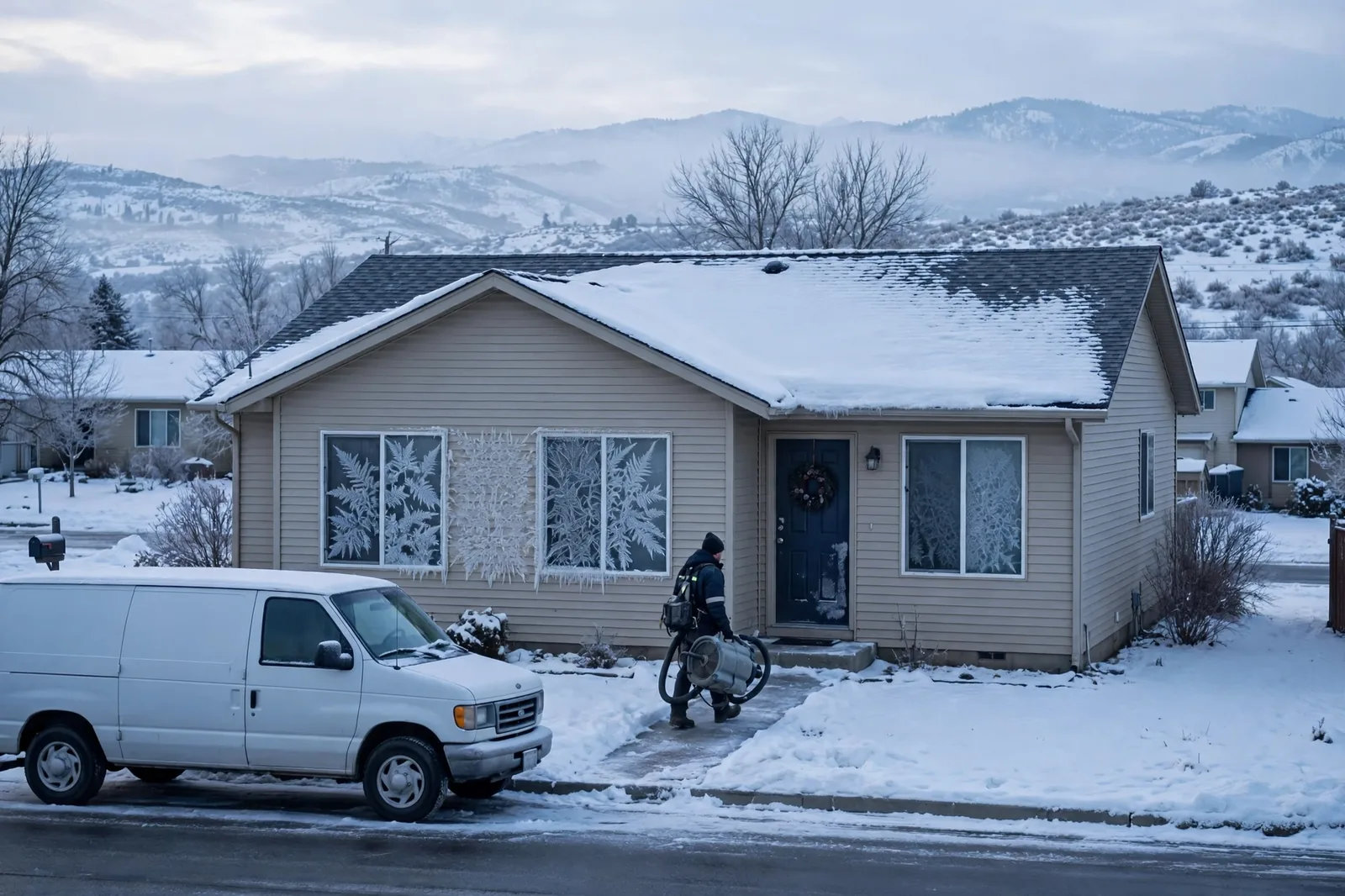 Burst Pipe & Freeze Water Damage Repair Nampa, ID — a technician repairing a burst pipe in a home