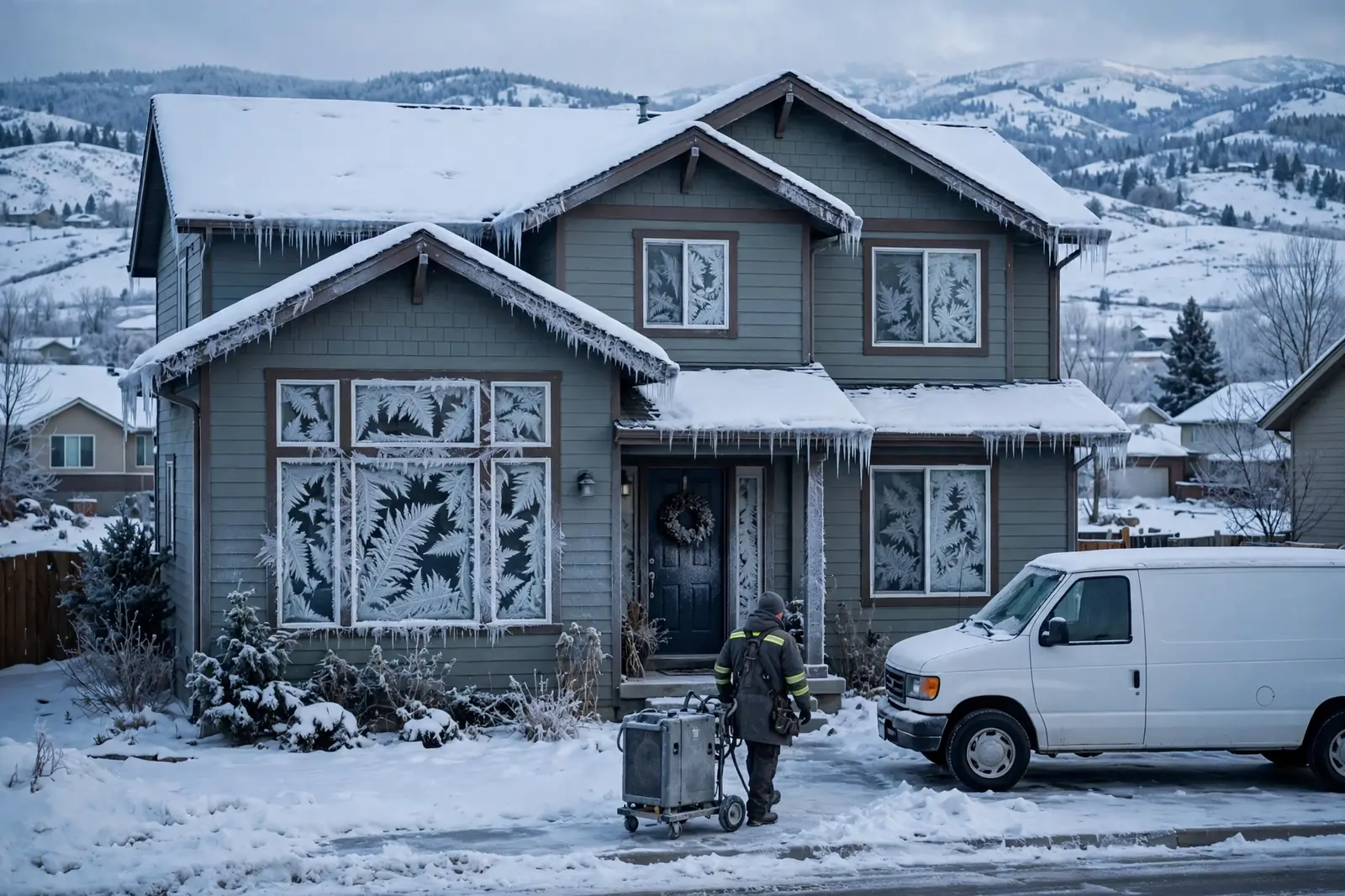 Burst Pipe & Freeze Water Damage Repair Notus, ID — a technician repairing a burst pipe in a home