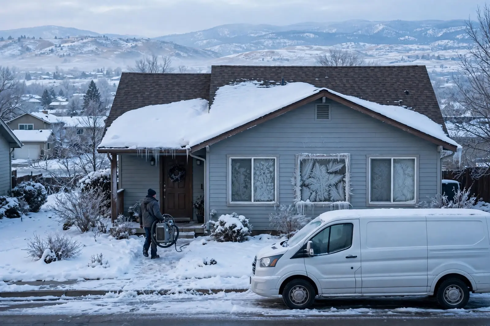 Burst Pipe & Freeze Water Damage Repair Placerville, ID — a technician repairing a burst pipe in a home