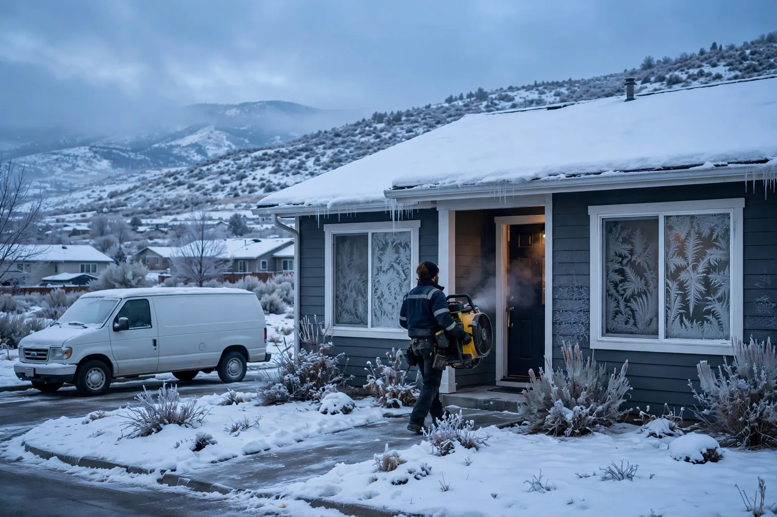 Burst Pipe & Freeze Water Damage Repair Wilder, ID — a technician repairing a burst pipe in a home