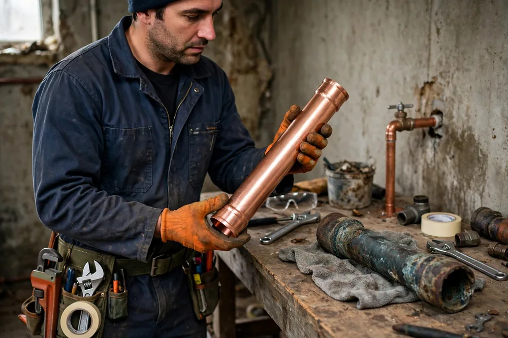 Best Replacement Pipe Material Old Plumbing — a close look at a frozen pipe section
