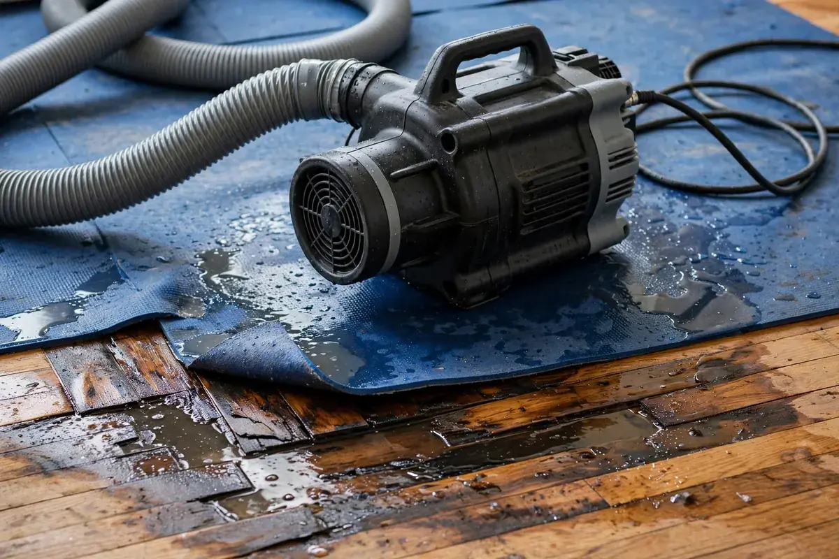 Emergency Burst Pipe & Freeze Water Damage Repair Arimo, ID — air movers and a dehumidifier drying a flooded room