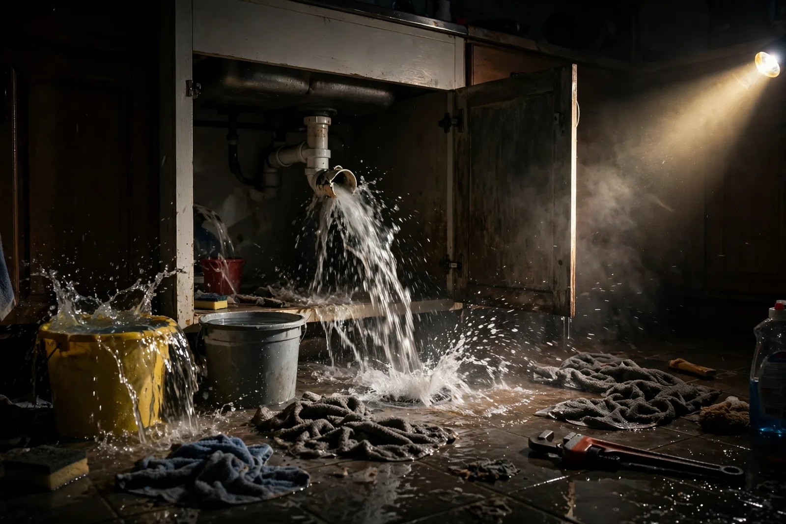 Emergency Burst Pipe & Freeze Water Damage Repair Arimo, ID — first-hour response to a burst pipe, shutoff valve being closed
