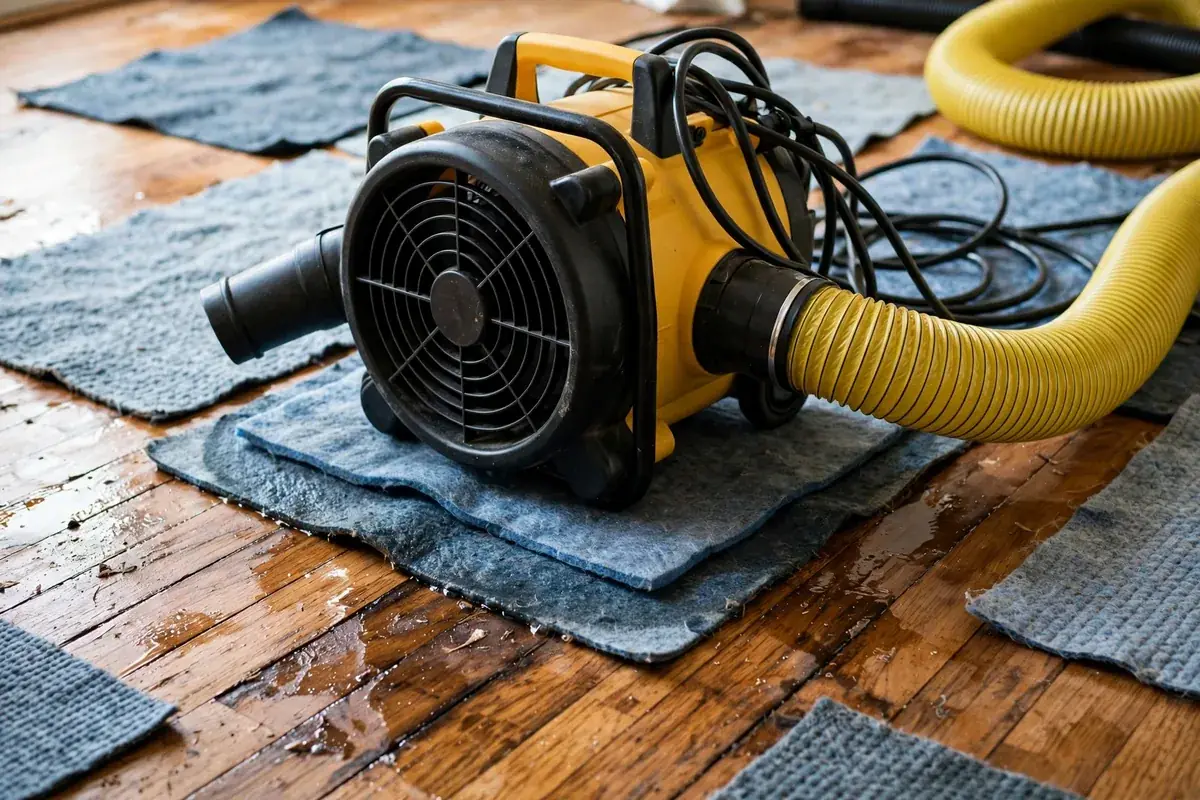 Emergency Burst Pipe & Freeze Water Damage Repair Athol, ID — air movers and a dehumidifier drying a flooded room