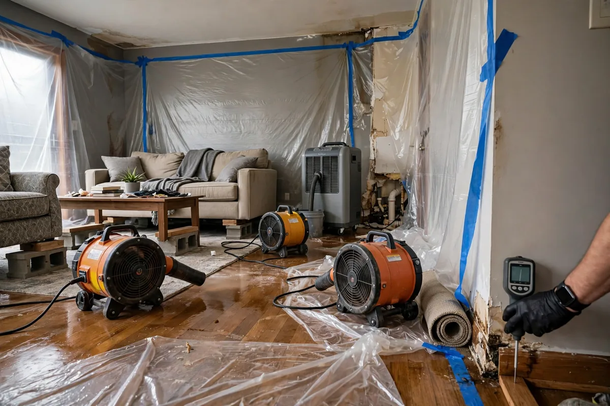Emergency Burst Pipe & Freeze Water Damage Repair Atomic City, ID — air movers and a dehumidifier drying a flooded room