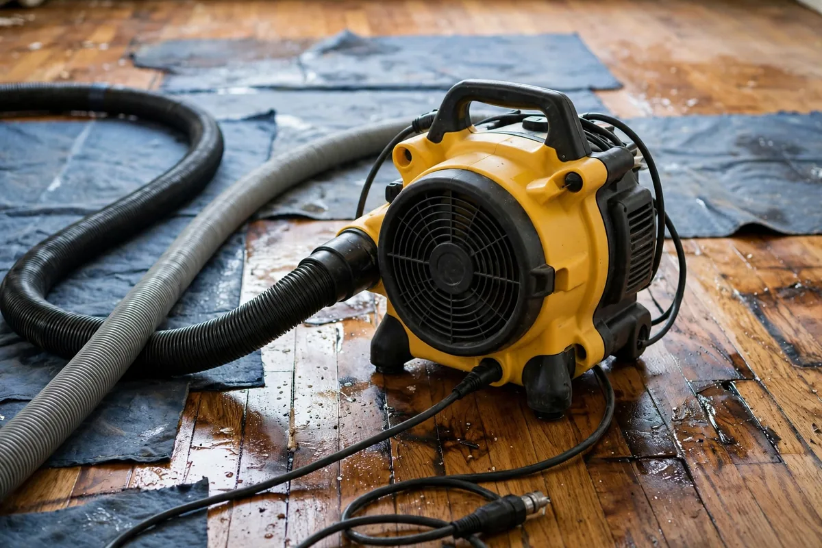 Emergency Burst Pipe & Freeze Water Damage Repair Basalt, ID — air movers and a dehumidifier drying a flooded room