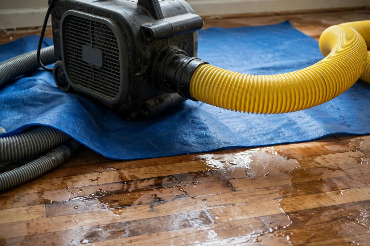 Emergency Burst Pipe & Freeze Water Damage Repair Blanchard, ID — air movers and a dehumidifier drying a flooded room