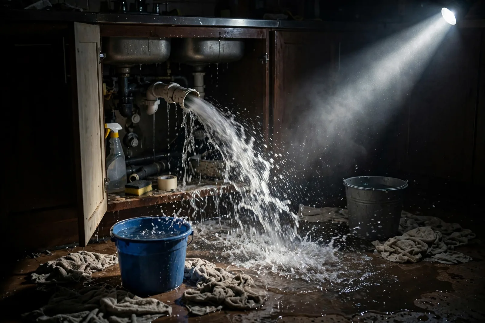 Emergency Burst Pipe & Freeze Water Damage Repair Boise, ID — first-hour response to a burst pipe, shutoff valve being closed