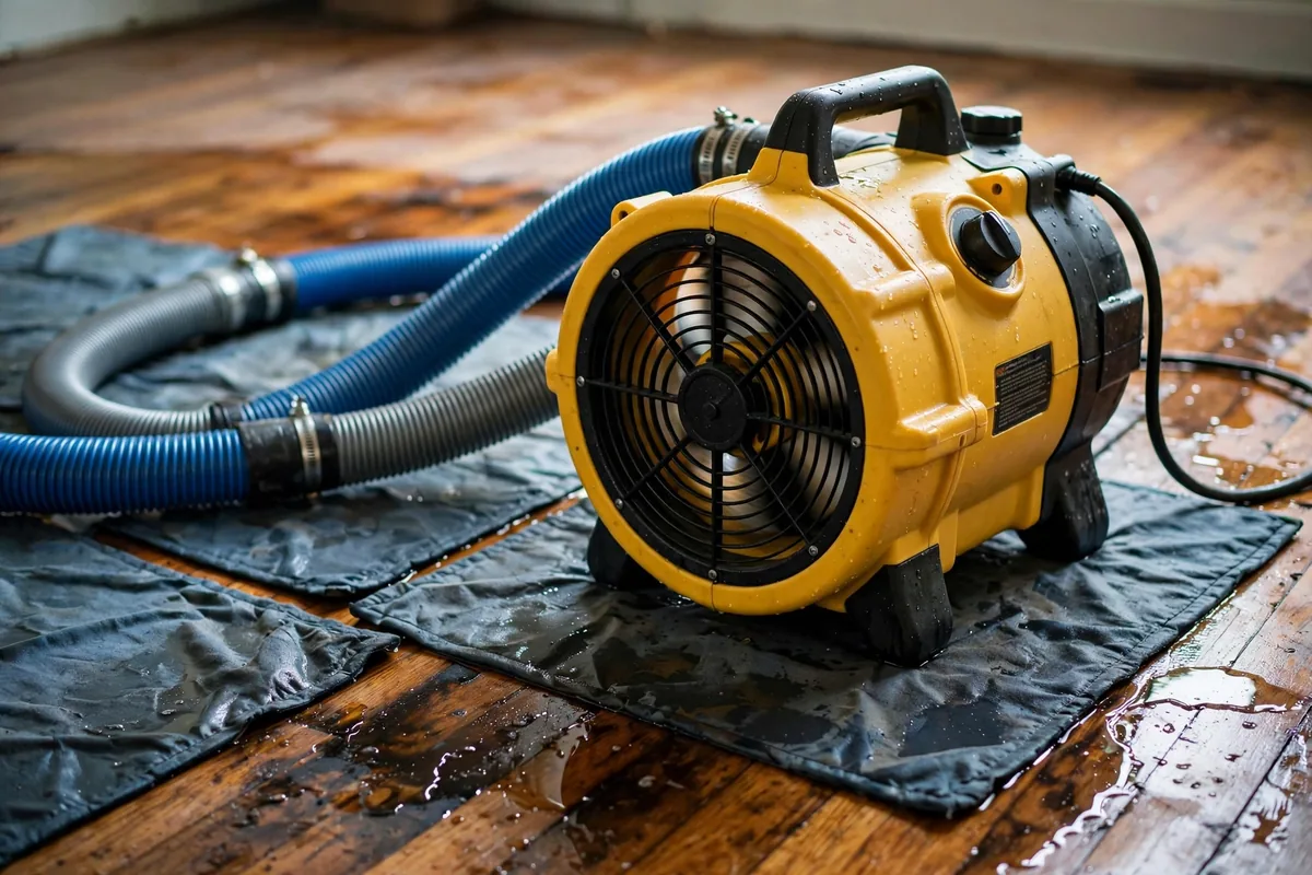 Emergency Burst Pipe & Freeze Water Damage Repair Caldwell, ID — air movers and a dehumidifier drying a flooded room