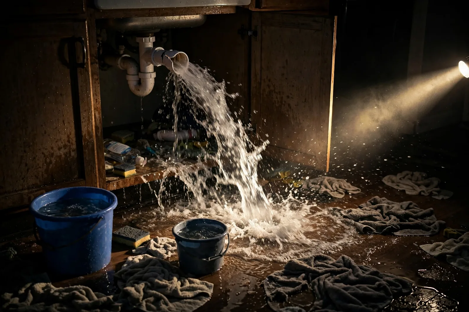 Emergency Burst Pipe & Freeze Water Damage Repair Cocolalla, ID — first-hour response to a burst pipe, shutoff valve being closed