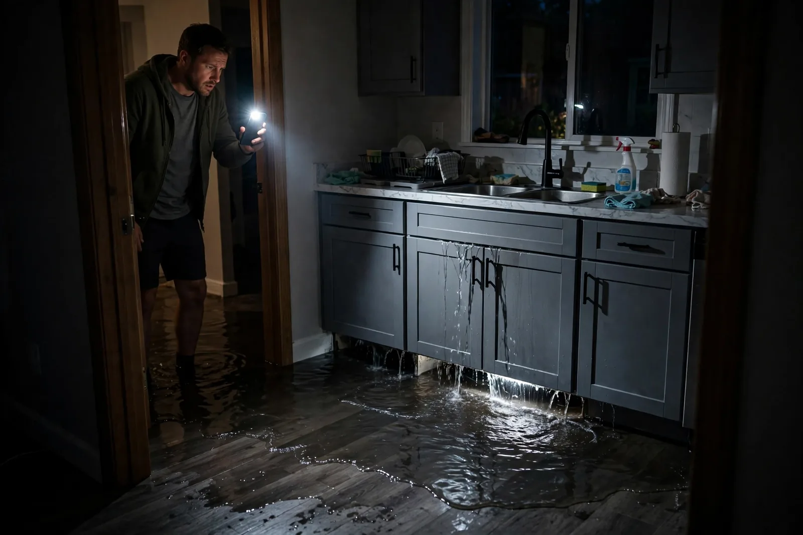 Emergency Burst Pipe & Freeze Water Damage Repair Coeur d'Alene, ID — first-hour response to a burst pipe, shutoff valve being closed