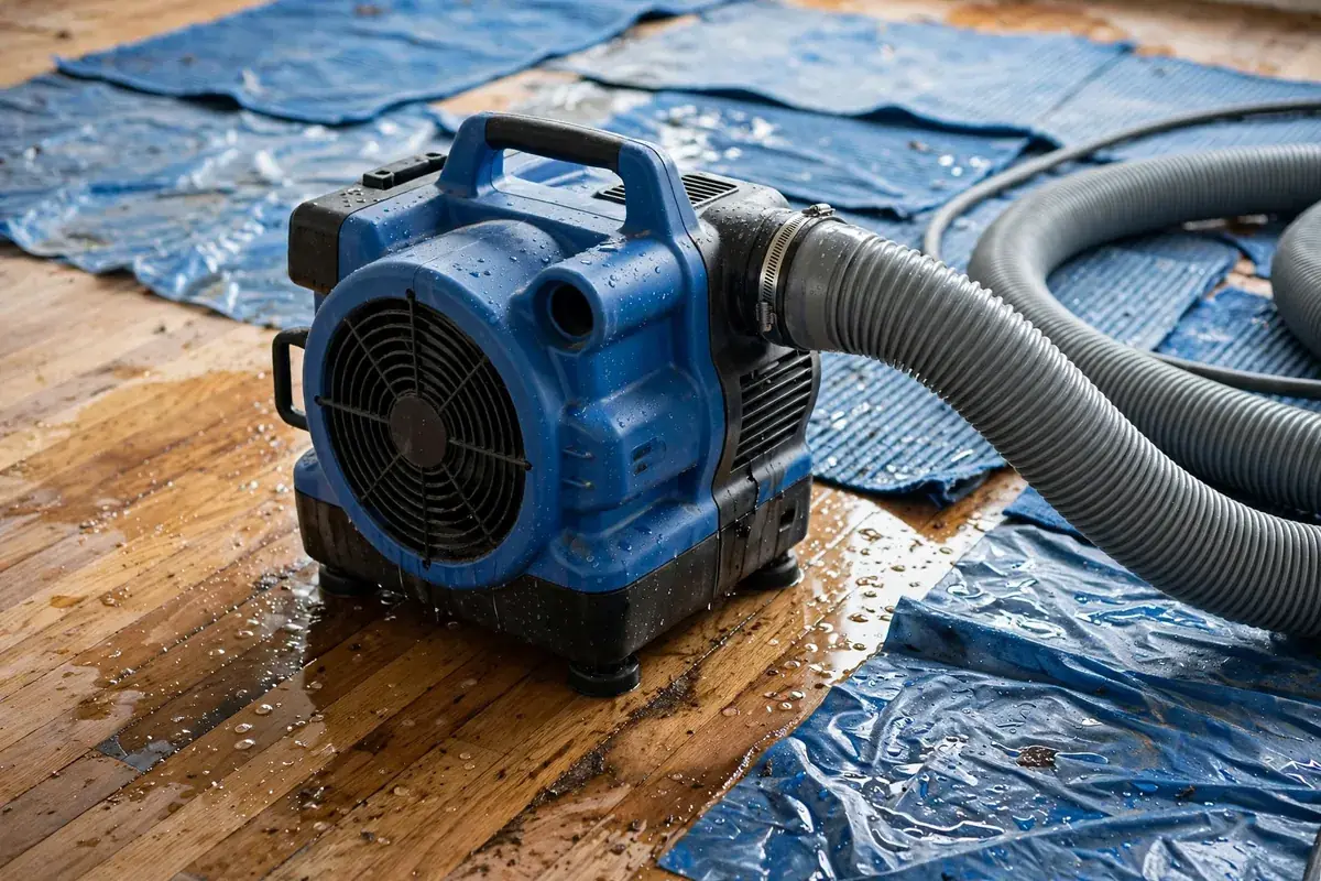 Emergency Burst Pipe & Freeze Water Damage Repair Downey, ID — air movers and a dehumidifier drying a flooded room