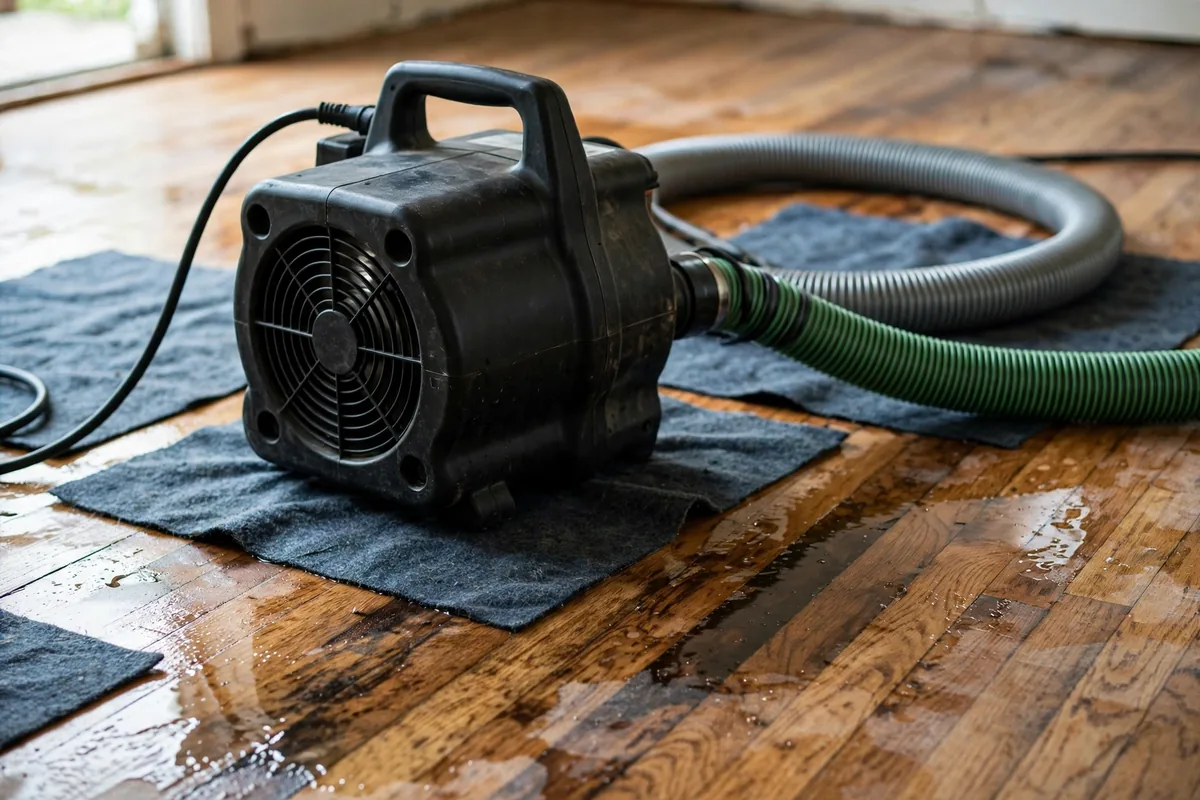 Emergency Burst Pipe & Freeze Water Damage Repair Emmett, ID — air movers and a dehumidifier drying a flooded room