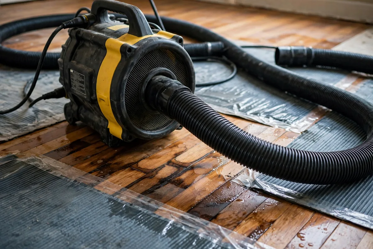 Emergency Burst Pipe & Freeze Water Damage Repair Firth, ID — air movers and a dehumidifier drying a flooded room