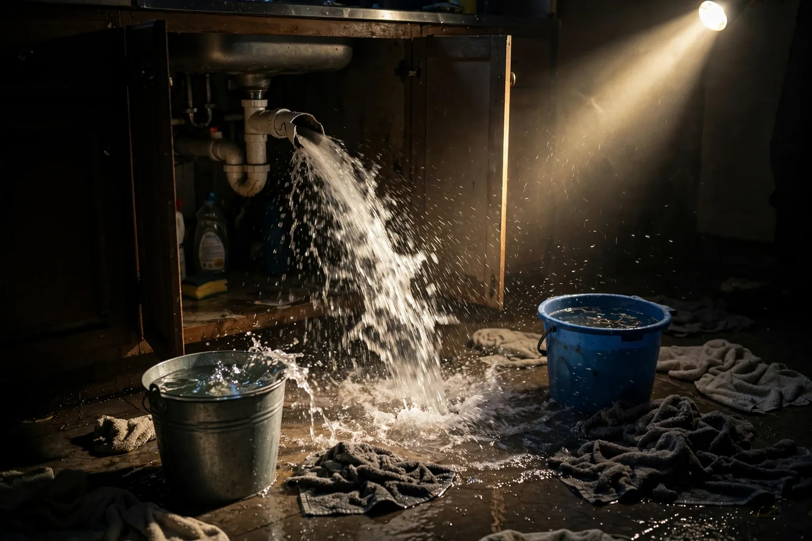 Emergency Burst Pipe & Freeze Water Damage Repair Holbrook, ID — first-hour response to a burst pipe, shutoff valve being closed