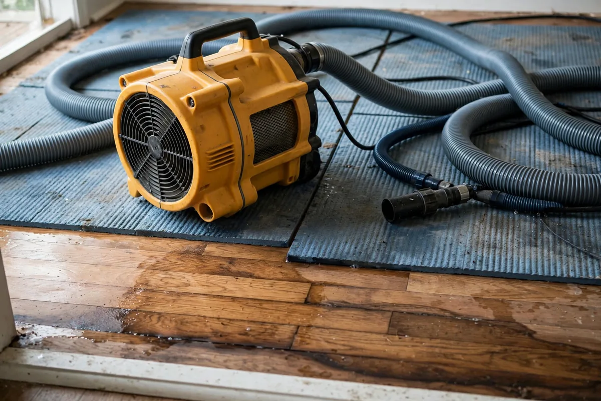 Emergency Burst Pipe & Freeze Water Damage Repair Homedale, ID — air movers and a dehumidifier drying a flooded room