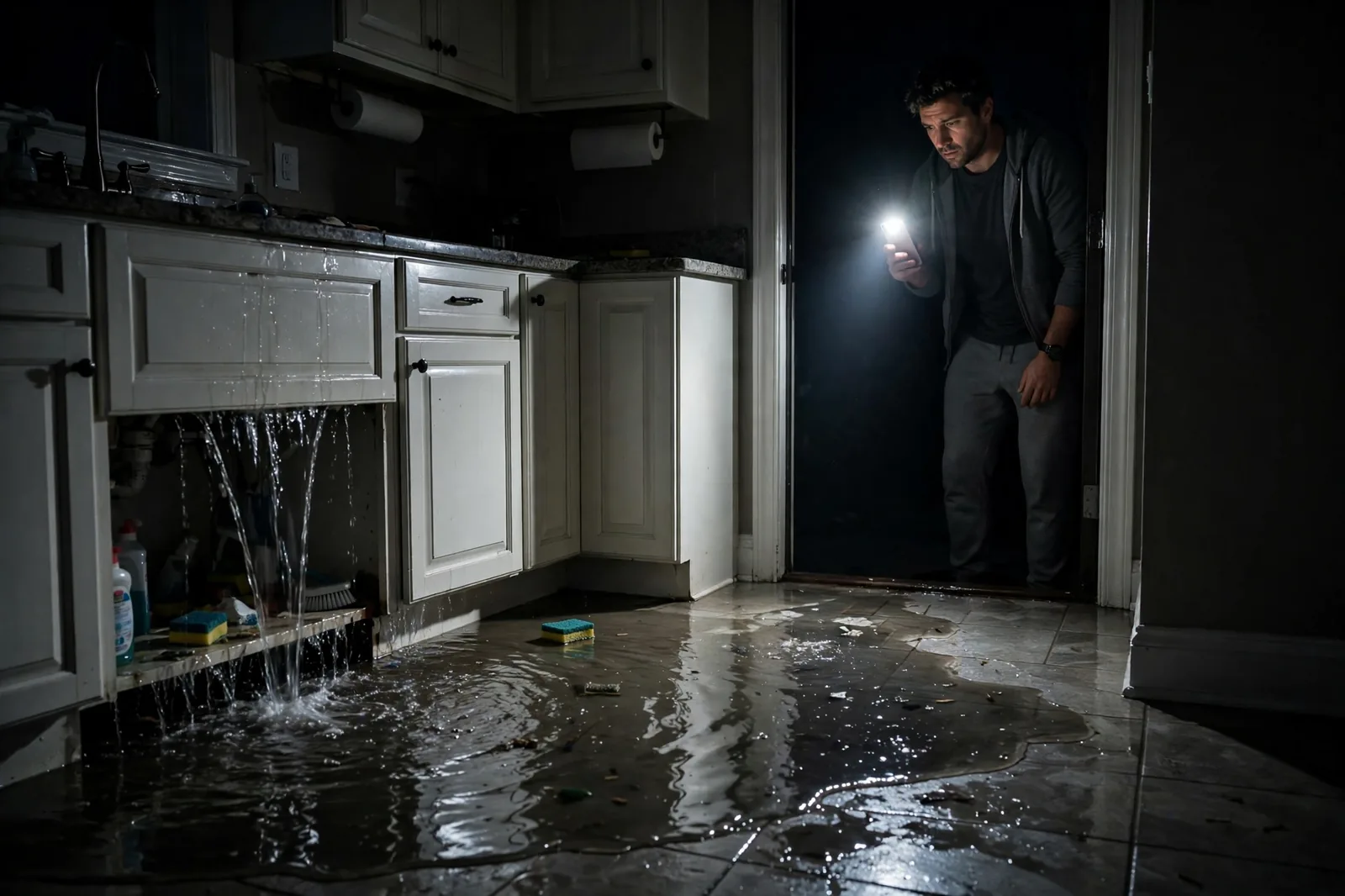 Emergency Burst Pipe & Freeze Water Damage Repair Horseshoe Bend, ID — first-hour response to a burst pipe, shutoff valve being closed