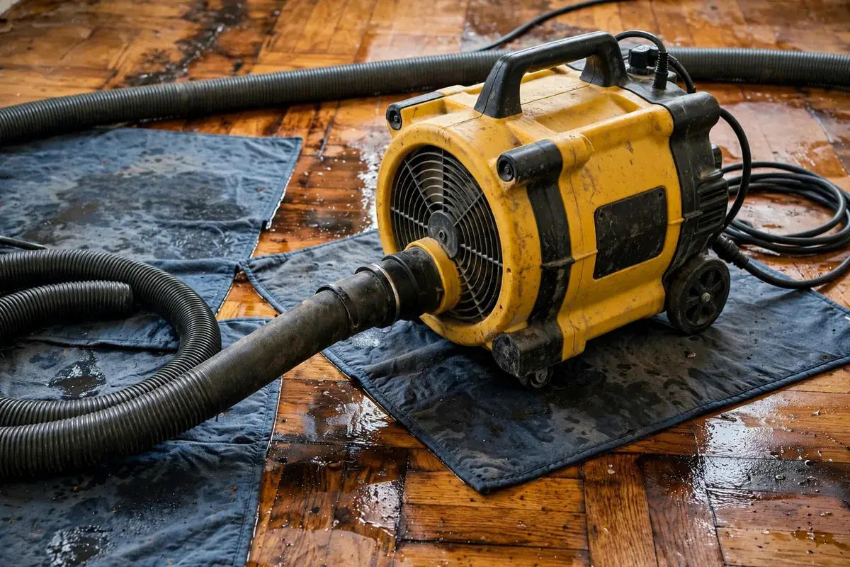Emergency Burst Pipe & Freeze Water Damage Repair Inkom, ID — air movers and a dehumidifier drying a flooded room