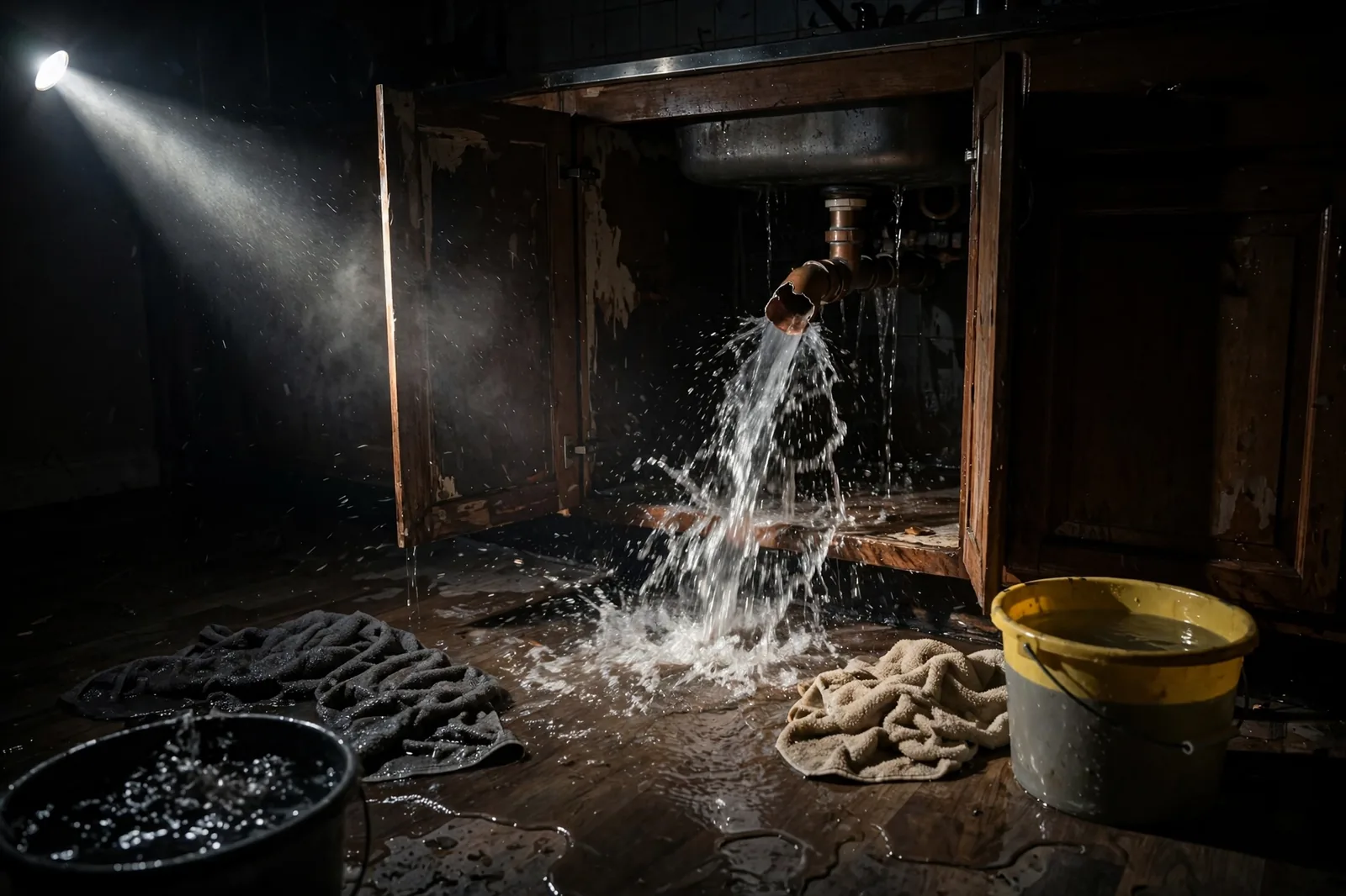 Emergency Burst Pipe & Freeze Water Damage Repair Lava Hot Springs, ID — first-hour response to a burst pipe, shutoff valve being closed