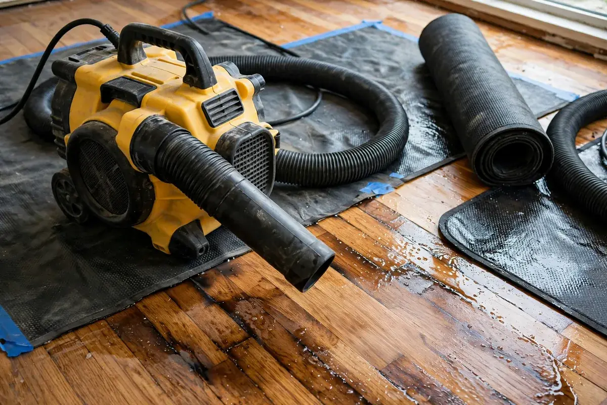 Emergency Burst Pipe & Freeze Water Damage Repair Letha, ID — air movers and a dehumidifier drying a flooded room