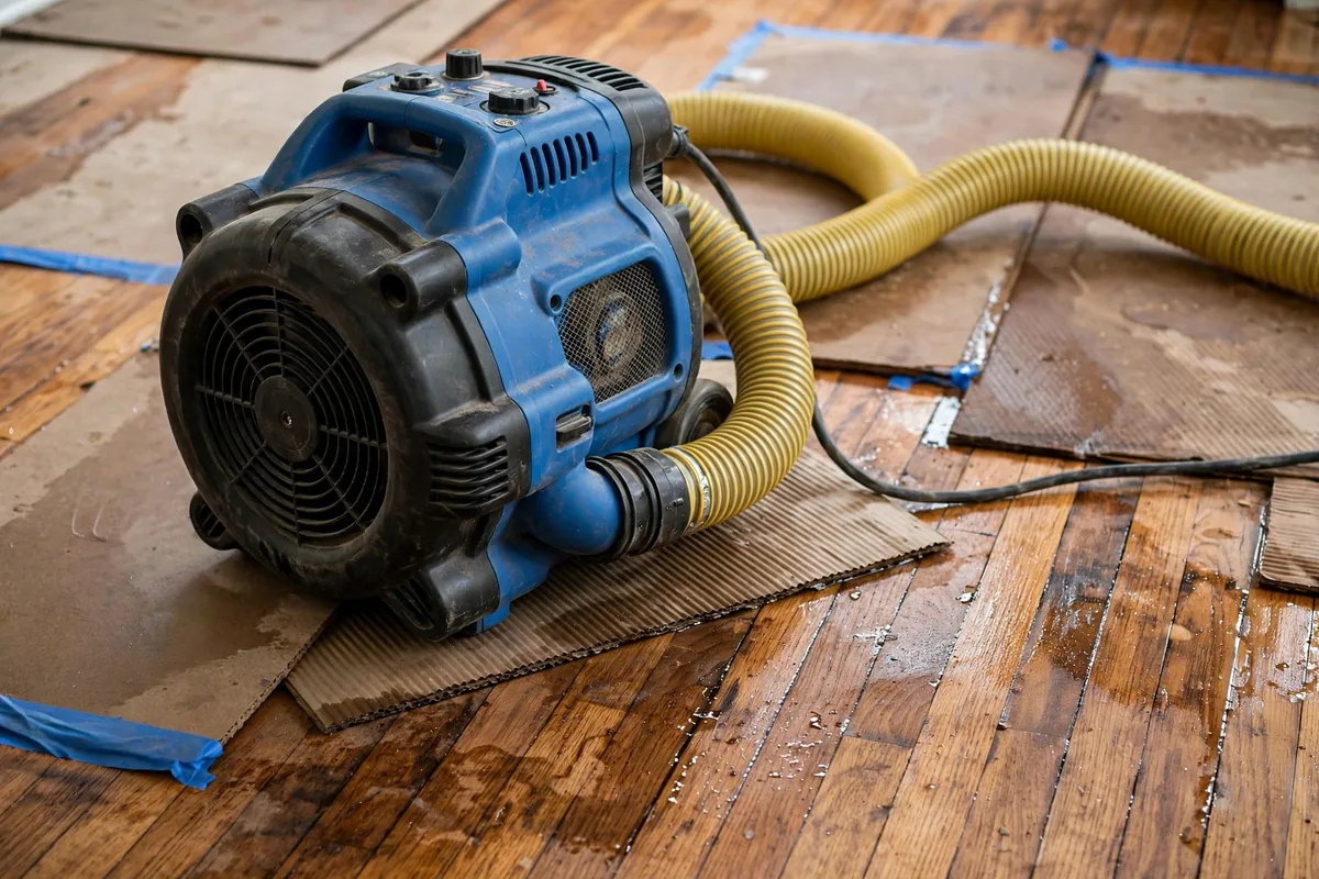 Emergency Burst Pipe & Freeze Water Damage Repair Lewisville, ID — air movers and a dehumidifier drying a flooded room