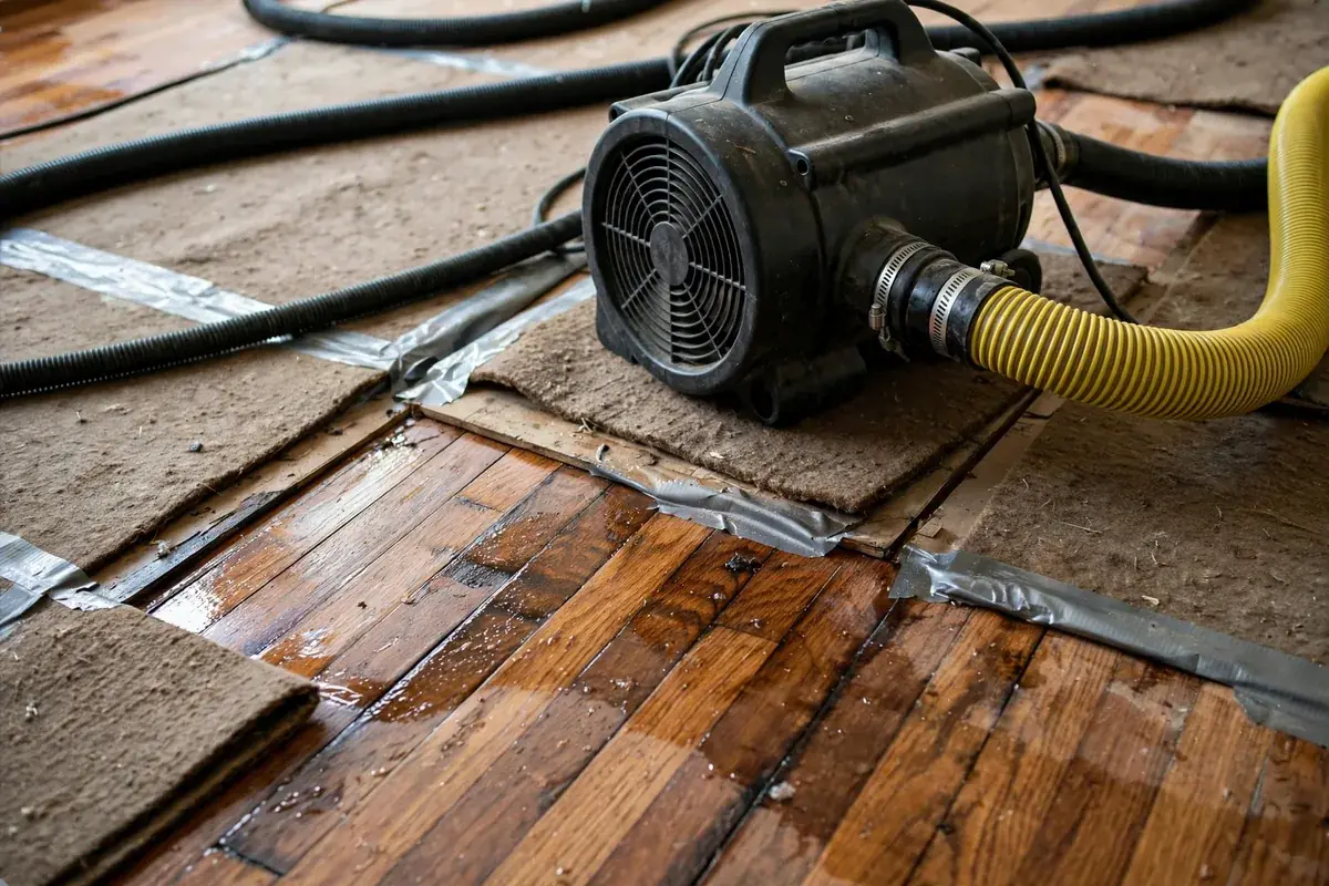 Emergency Burst Pipe & Freeze Water Damage Repair McCammon, ID — air movers and a dehumidifier drying a flooded room