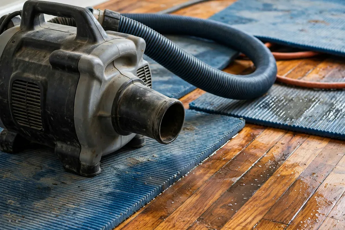 Emergency Burst Pipe & Freeze Water Damage Repair Midvale, ID — air movers and a dehumidifier drying a flooded room
