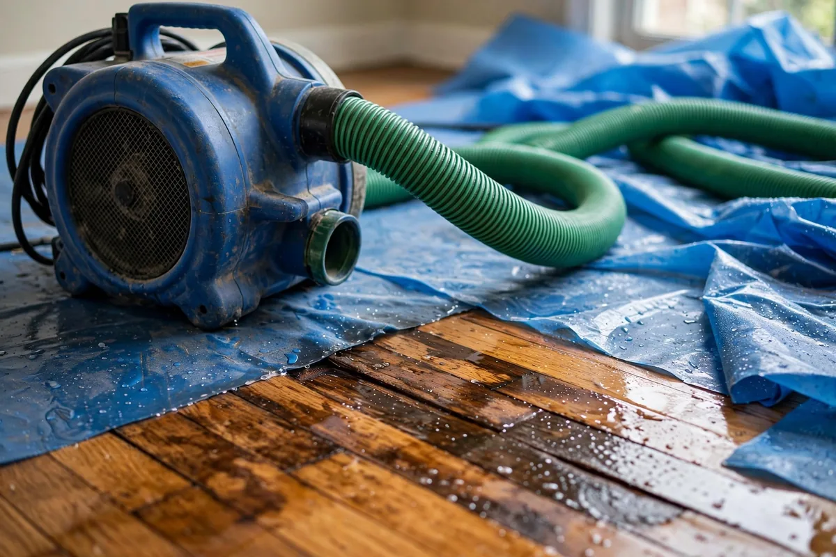 Emergency Burst Pipe & Freeze Water Damage Repair Mountain Home, ID — air movers and a dehumidifier drying a flooded room