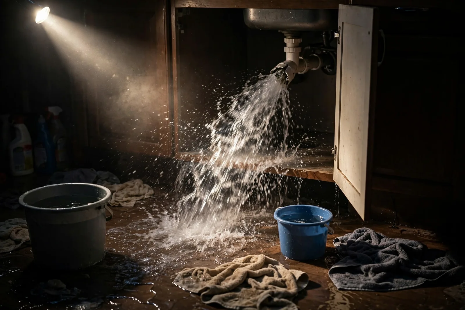 Emergency Burst Pipe & Freeze Water Damage Repair Murphy, ID — first-hour response to a burst pipe, shutoff valve being closed
