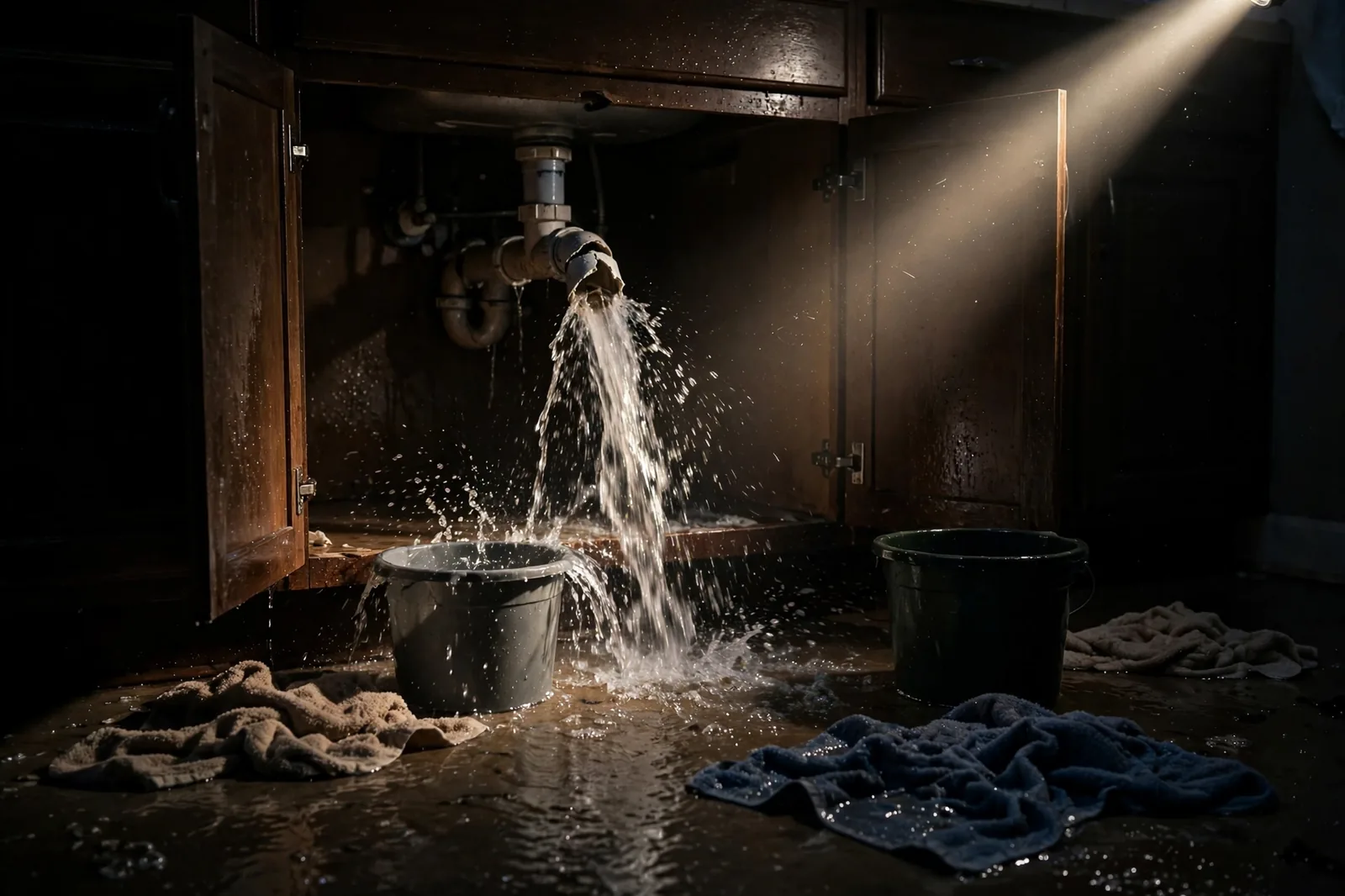 Emergency Burst Pipe & Freeze Water Damage Repair Parker, ID — first-hour response to a burst pipe, shutoff valve being closed