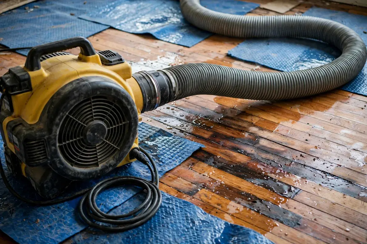 Emergency Burst Pipe & Freeze Water Damage Repair Pingree, ID — air movers and a dehumidifier drying a flooded room