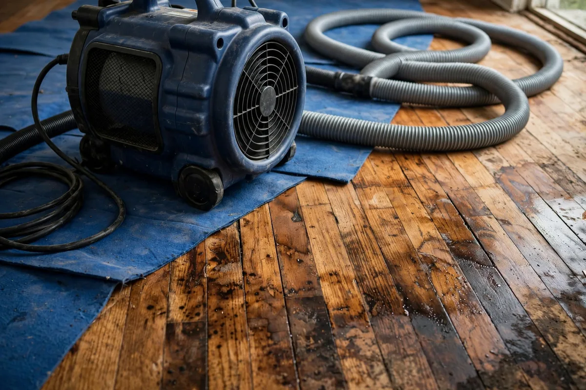 Emergency Burst Pipe & Freeze Water Damage Repair Pocatello, ID — air movers and a dehumidifier drying a flooded room