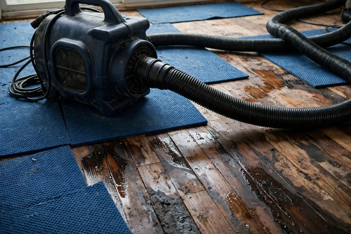 Emergency Burst Pipe & Freeze Water Damage Repair Preston, ID — air movers and a dehumidifier drying a flooded room