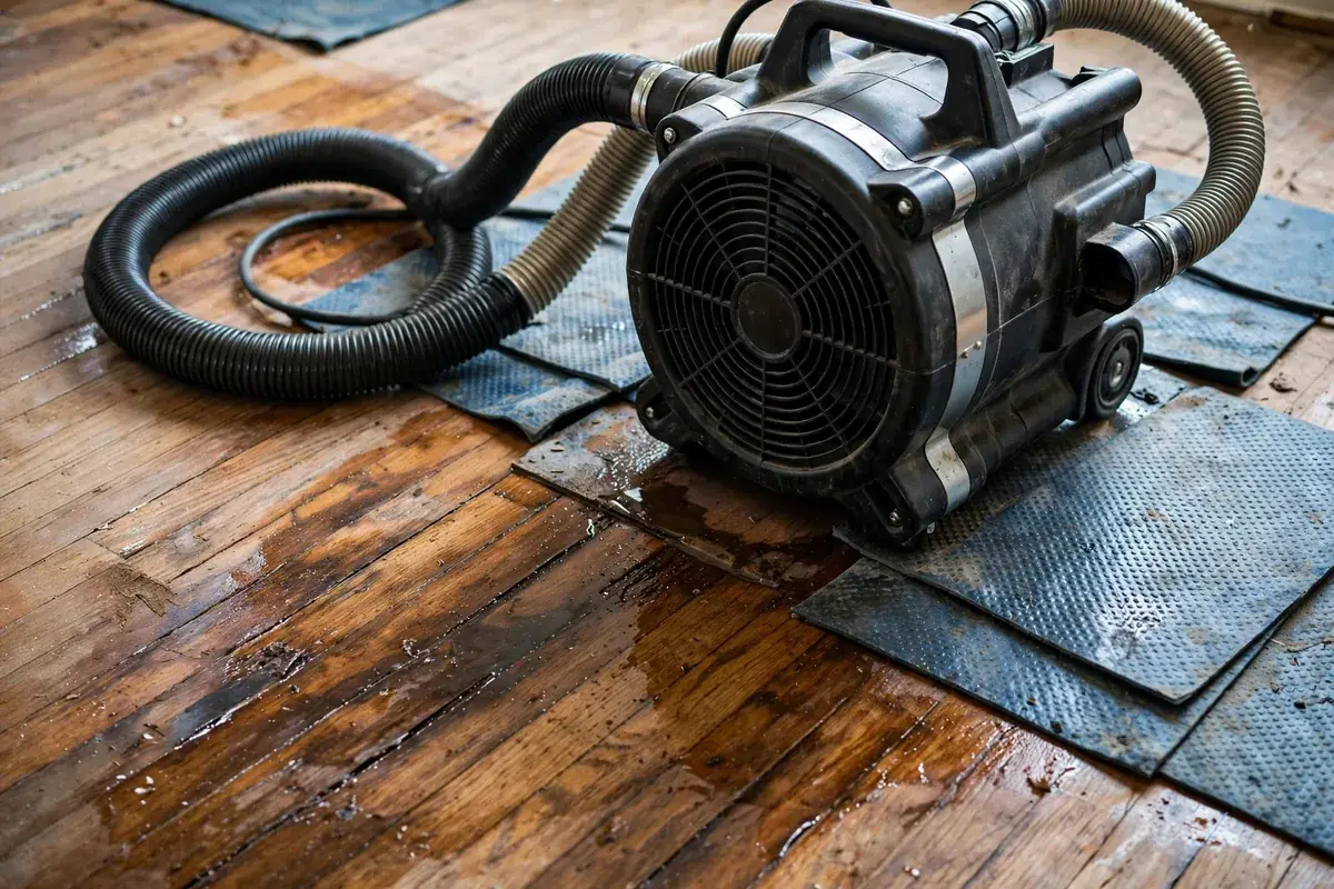 Emergency Burst Pipe & Freeze Water Damage Repair Rathdrum, ID — air movers and a dehumidifier drying a flooded room