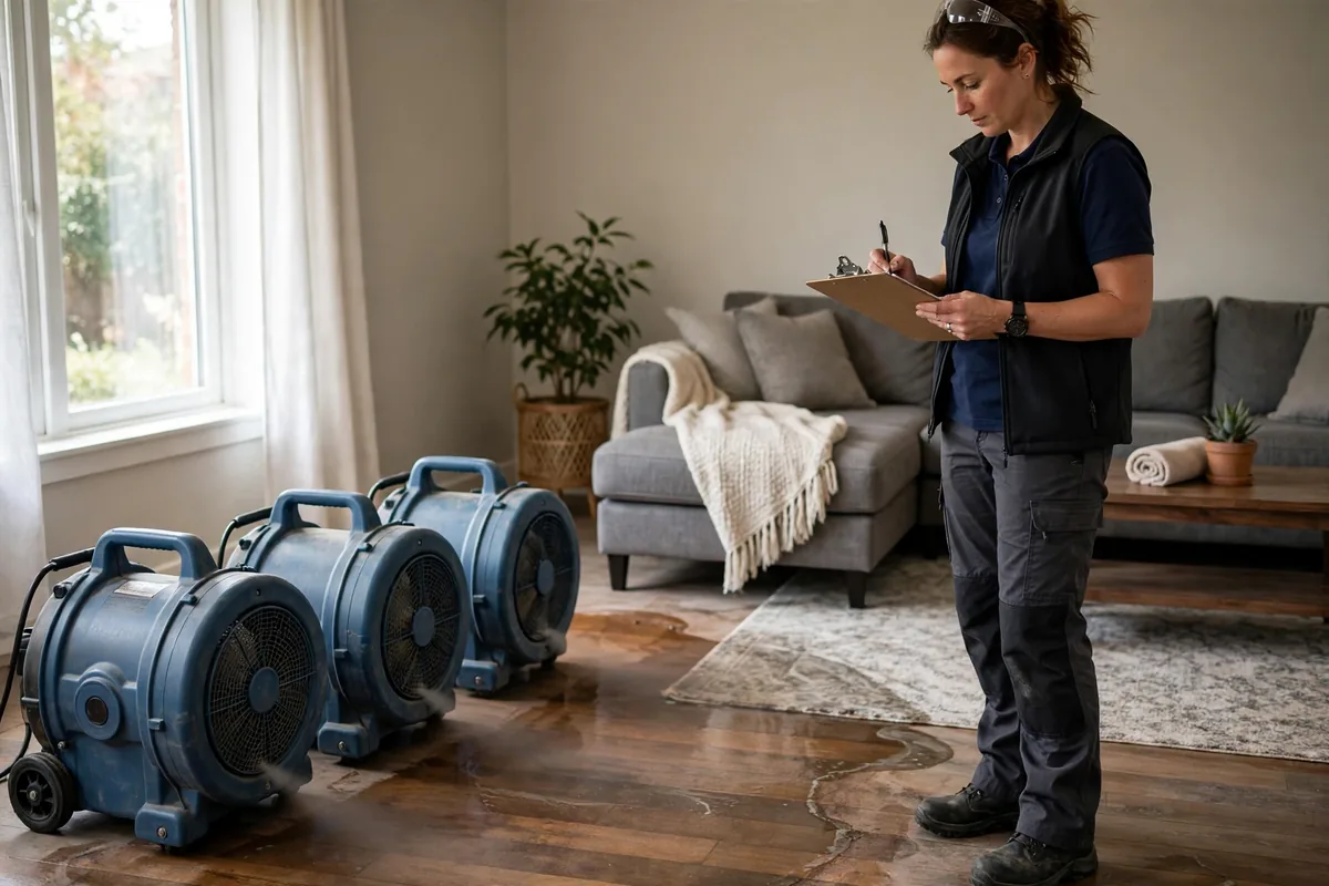 Emergency Burst Pipe & Freeze Water Damage Repair Ririe, ID — air movers and a dehumidifier drying a flooded room