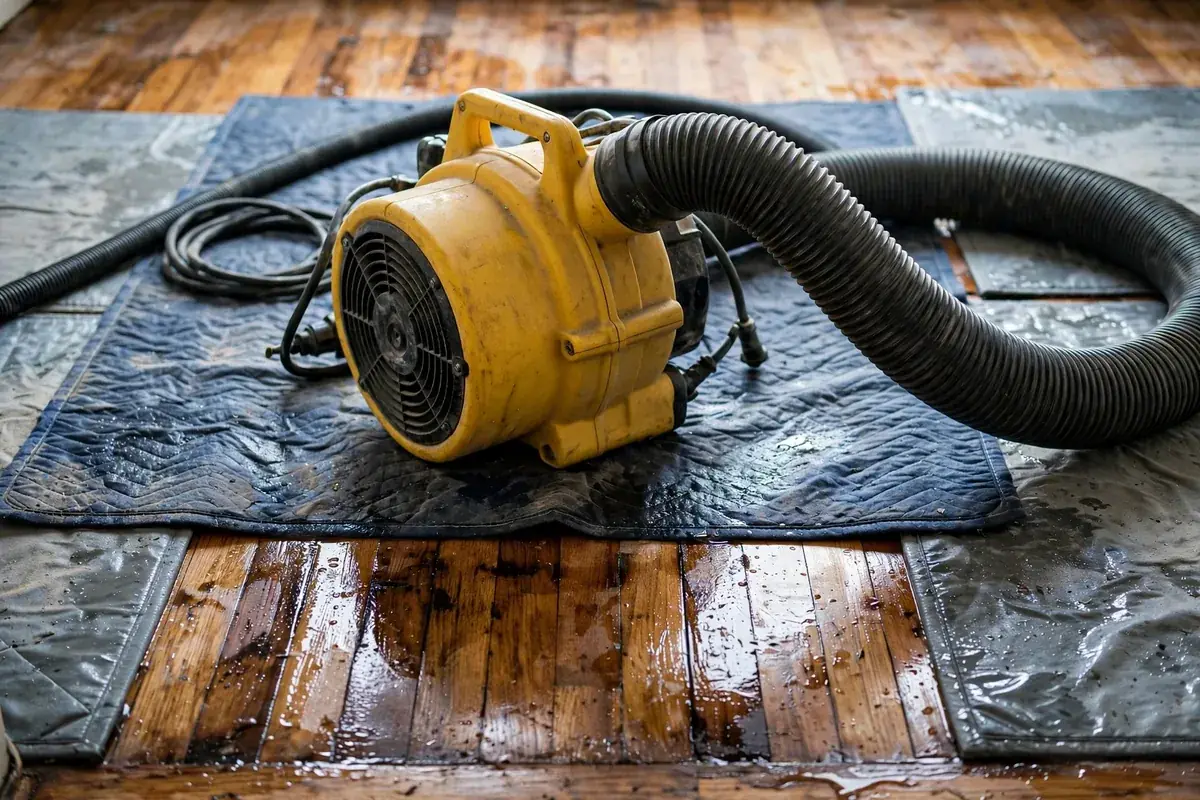 Emergency Burst Pipe & Freeze Water Damage Repair Saint Anthony, ID — air movers and a dehumidifier drying a flooded room