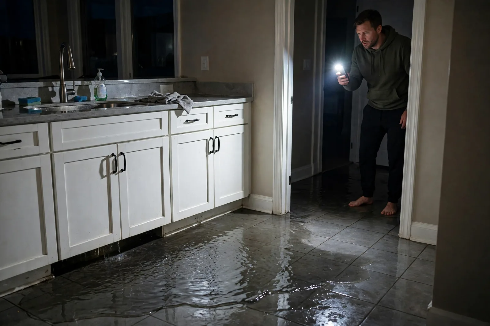 Emergency Burst Pipe & Freeze Water Damage Repair Sandpoint, ID — first-hour response to a burst pipe, shutoff valve being closed