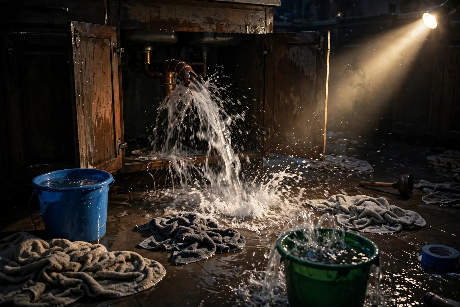 Emergency Burst Pipe & Freeze Water Damage Repair Springfield, ID — first-hour response to a burst pipe, shutoff valve being closed