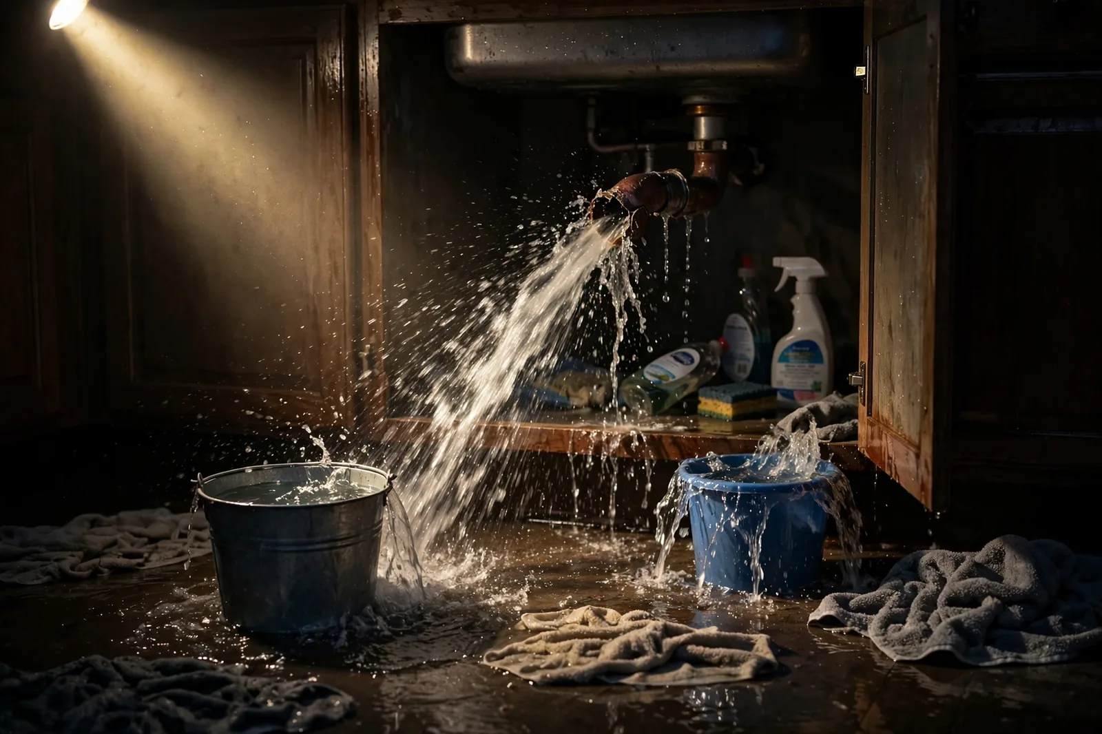 Emergency Burst Pipe & Freeze Water Damage Repair Sugar City, ID — first-hour response to a burst pipe, shutoff valve being closed