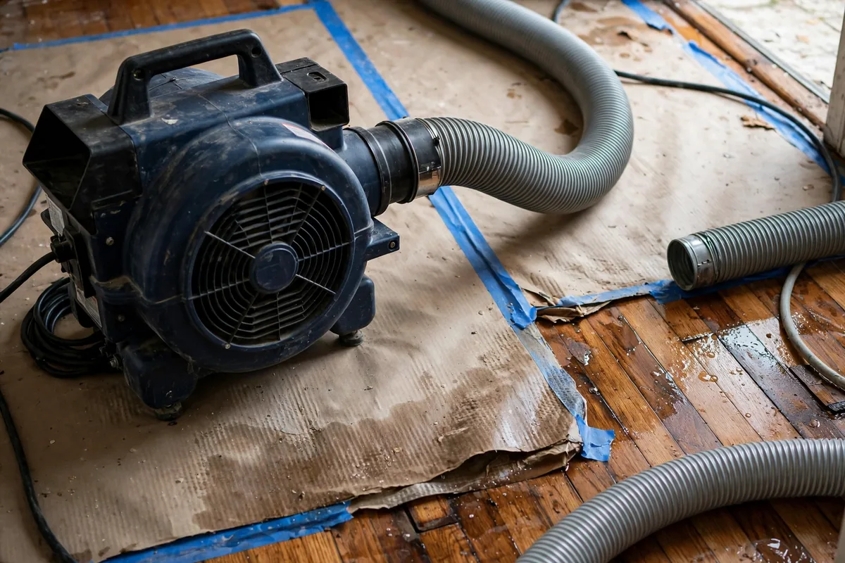 Emergency Burst Pipe & Freeze Water Damage Repair Teton, ID — air movers and a dehumidifier drying a flooded room